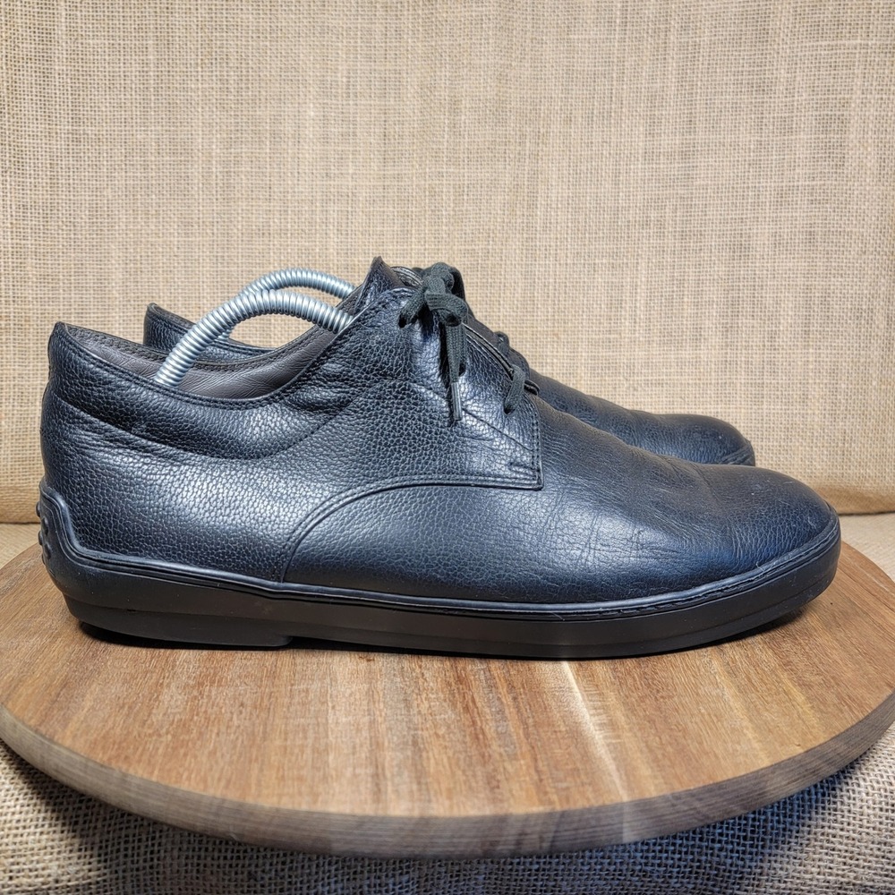Tod's Pebbled Leather Derby Shoes Black Vibram Lace Up Men's 10.5 Minimalist - Picture 1 of 9